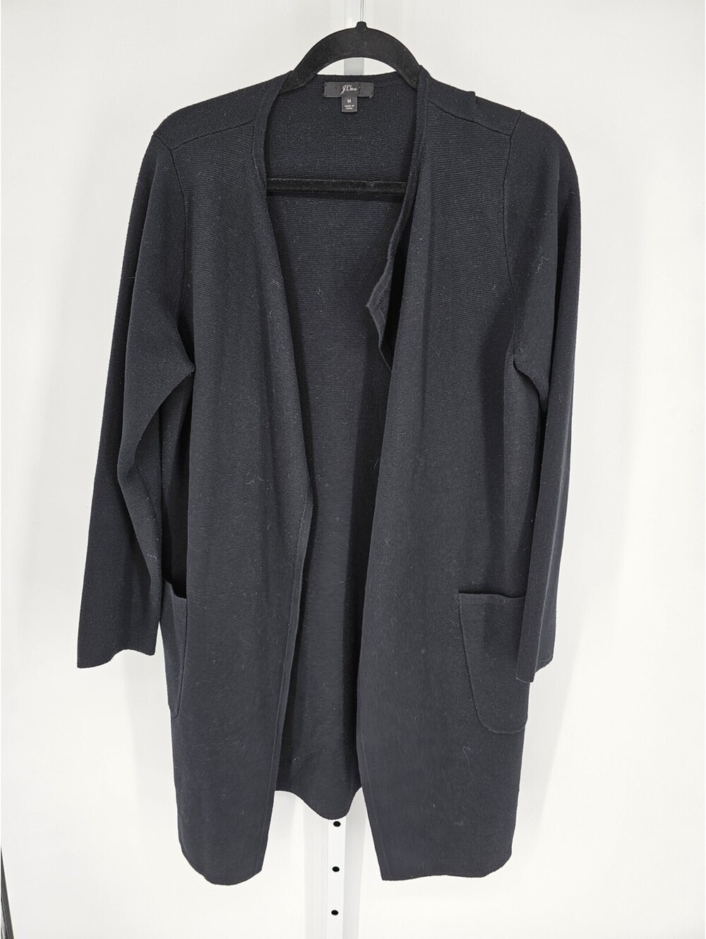 J Crew Womens Sz M Knee Length Wool Blend Open Front Sweater Black
